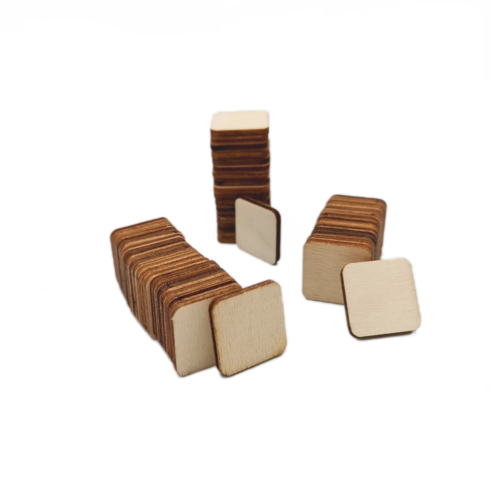 100pcs 10mm 0.39inch Unfinished Wood Cutout Pieces for Crafts- 12 Pack Blank Square Natural Rustic Wood Ornaments