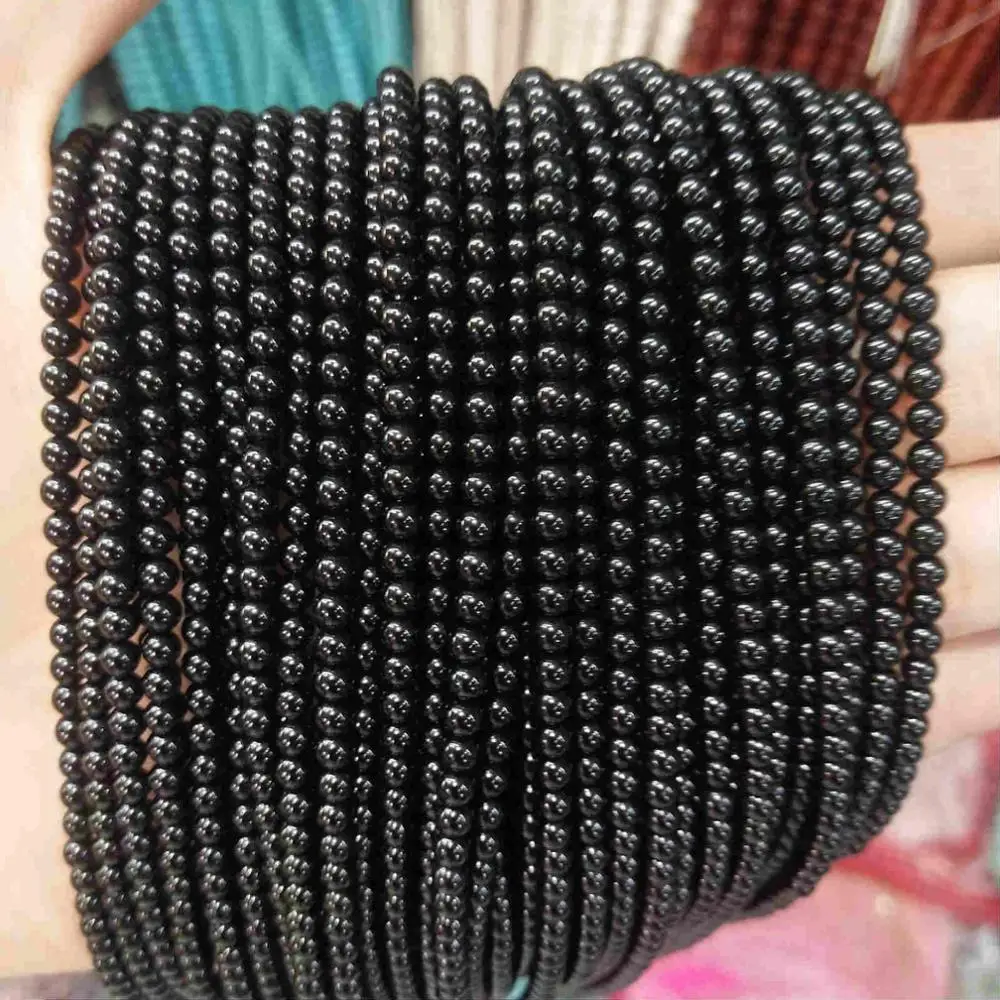 Black Agate 2 мм 3 мм круглые бусины из натурального камня розовый кварц аметисты лазурит Агаты бусины для изготовления ювелирных изделий Для Бисероплетения DIY браслет - Color: Black Agate