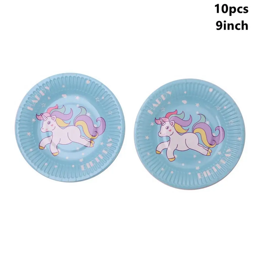 9inch Blue Plates Taoup розовый Unicornio Paltes Parper салфетки Единорог одноразовая посуда с днем рождения Единорог вечерние принадлежности Babyshower события - Цвет: 9inch Blue Plates