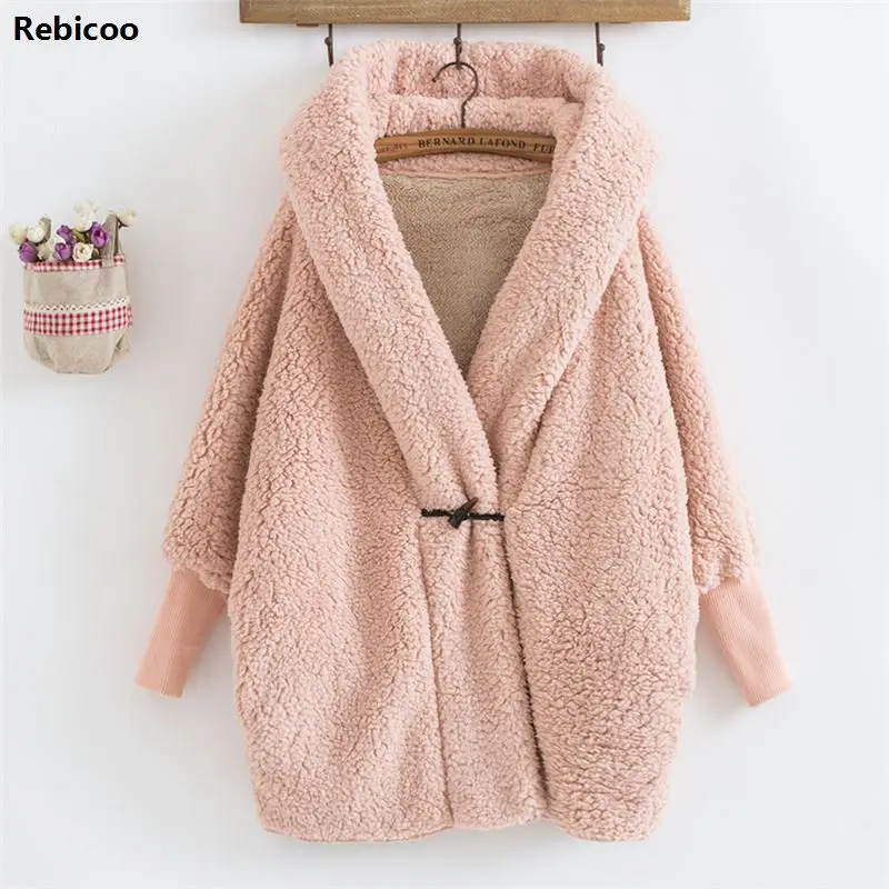 pink Женская верхняя одежда с капюшоном, зимняя модная дизайнерская женская Свободная уличная одежда с длинным рукавом, пальто с капюшоном из овечьей шерсти, куртки - Цвет: pink