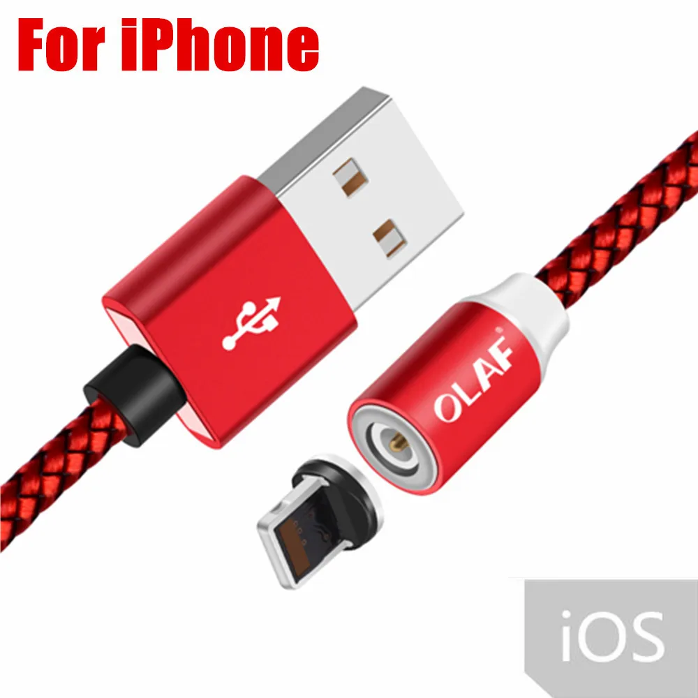 Red for iPhone Магнитный usb-кабель OLAF 1 м для iPhone X Xs Max Xr 8 7 6 Быстрый зарядный Магнит Micro USB type C кабель для samsung S9 huawei Xiaomi - Цвет: Red for iPhone