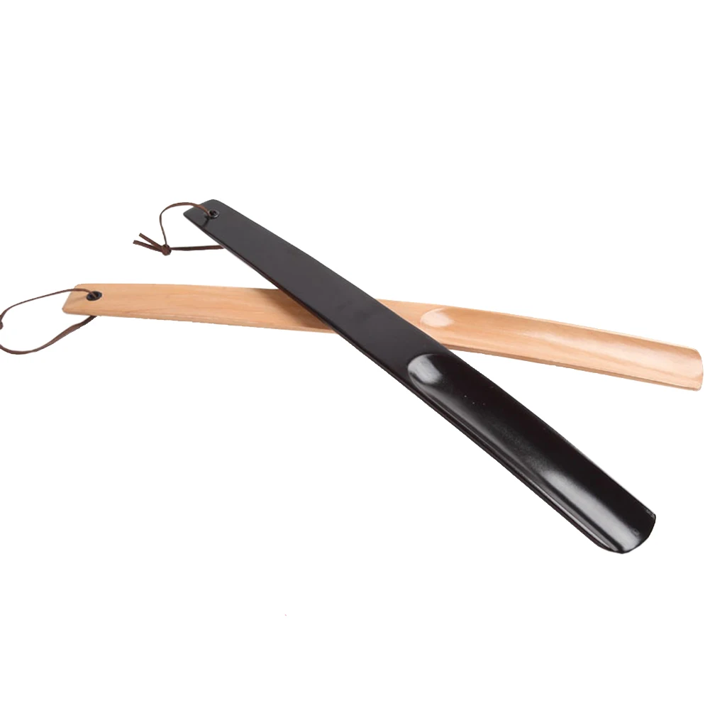 Portable Odor Resistant Pull Spoon Long Handle Wooden Shoe Horn Athletic Hanging Loop Hotel Home Wearing Durable Random Color