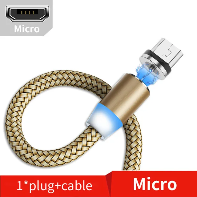 Gold Micro Cable 1 м светодиодный магнитный кабель type C Micro USB Магнитный зарядный кабель для Apple iPhone X Xs Max XR 8 samsung S10 S9 Android телефонный шнур - Цвет: Gold Micro Cable