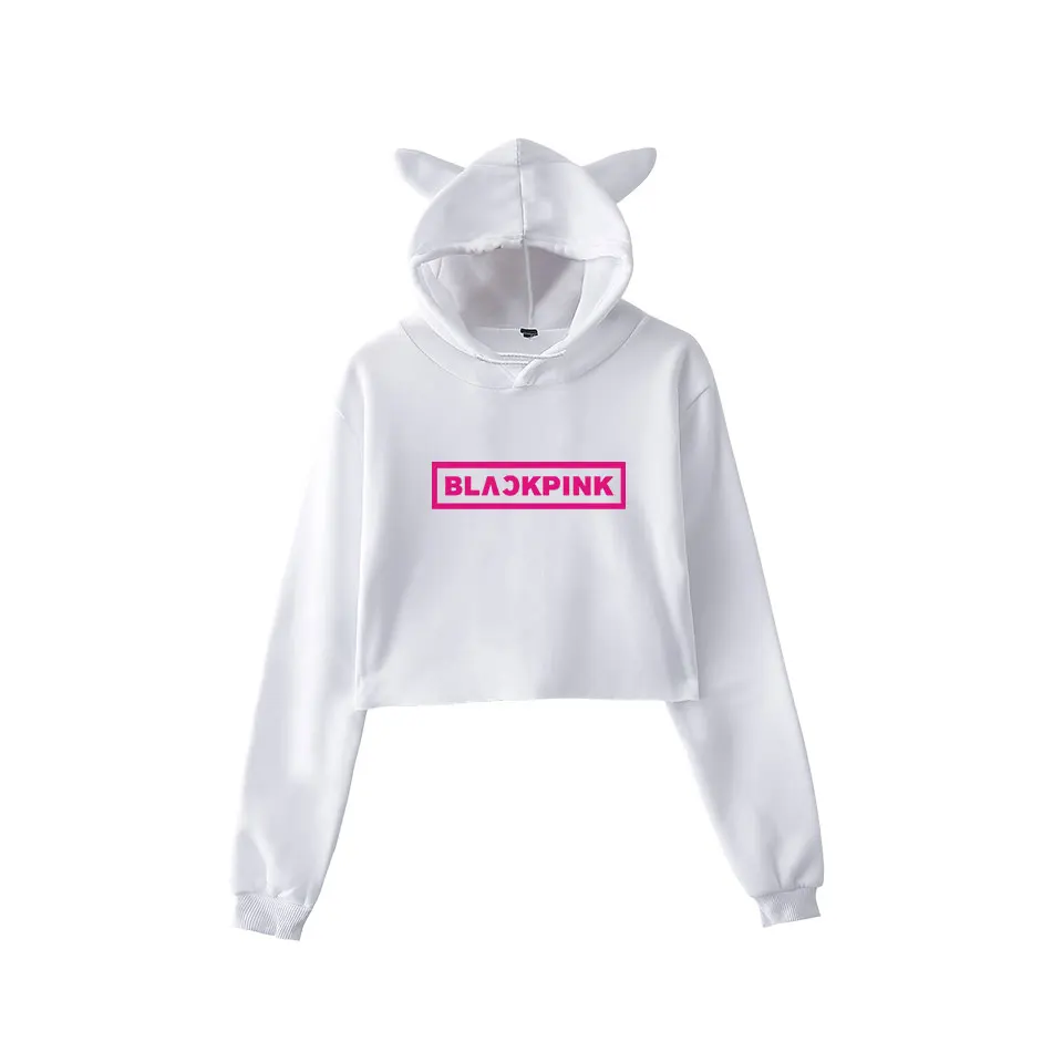 WEJNXIN Kawaii худи с кошачьими ушами для женщин Kpop BLACKPINK вентиляторы Толстовка поддержка дамы BLACKPINK Письмо печати укороченный Топы Одежда