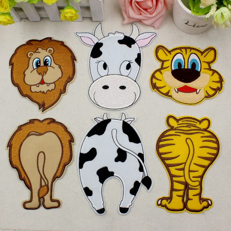 Вышитая наклейка с большим мультяшным животным забавная голова тигра Льва