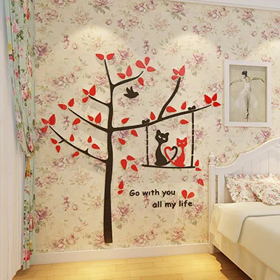 Cartoon Cat Tree 3d Crystal Acrylic-dimensional wall stickers Living room bedroom children's decoration | Дом и сад