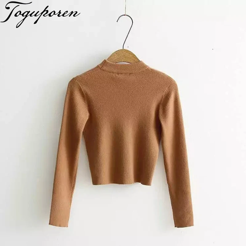 2018 winter fashion women sweaters casual pullovers o-neck knit crop top shirt stretch slim short sweater femme | Женская одежда