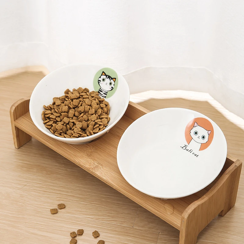 

Новая миска для собак, Бамбуковая керамическая миска для кормления и поилки, комбинированная с бамбуковой рамкой для собак, кошек, кормушка ...