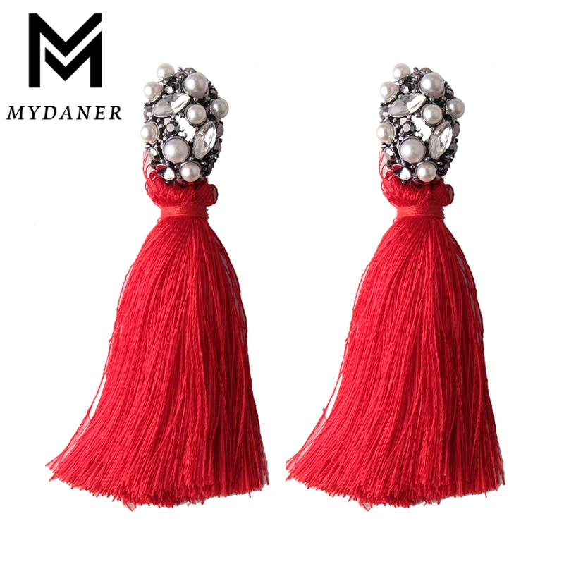 Для женщин Кристалл Стразы ленточки серьги Великолепные ретро Boho длинной