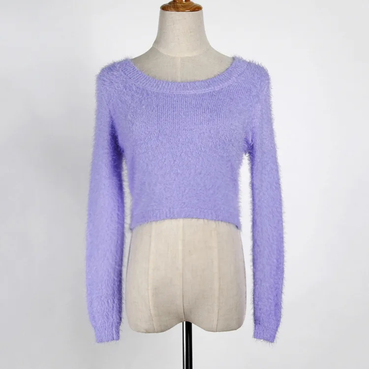 2019 spring Short Mohair Autumn Cropped Sweaters Long Sleeve bare midriff sexy O-neck Pullovers vestidos gothic shaggy WM69186P | Женская