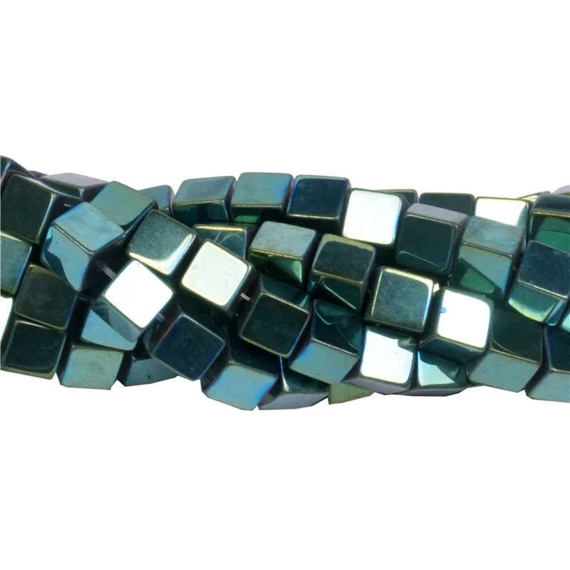 

Free Shipping Natural Stone Black/Gold/Silver/Rainbow Hematite Square Shape Beads 2 3 4 MM