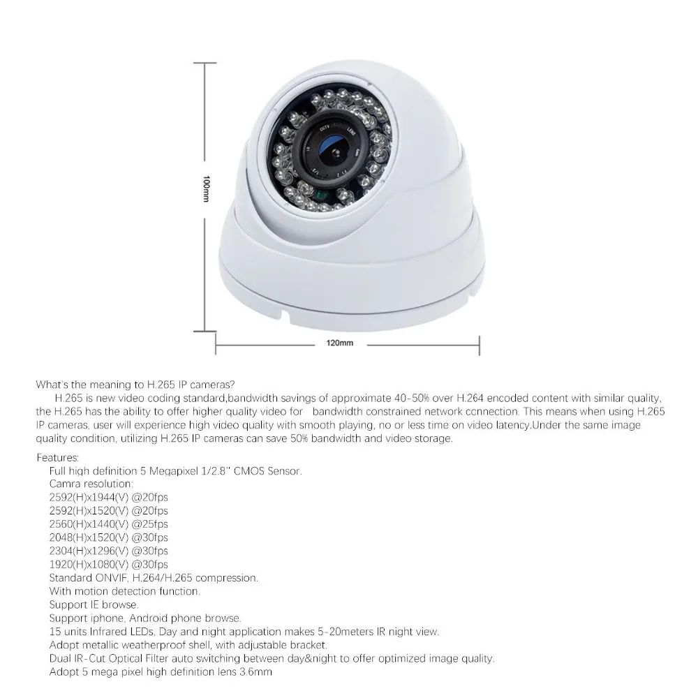Камера видеонаблюдения Eyessys H.265 купольная IP-камера POE с 36 светодиодами 2 МП/3 Мп/5 МП