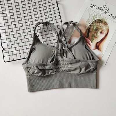 Темно-серый Women Euro-American GYM Beauty Back Sexy Sports Bra Y-Shaped Hollow Yoga Running Vest Shock-Proof Breathable Fitness Underwear - Цвет: Темно-серый