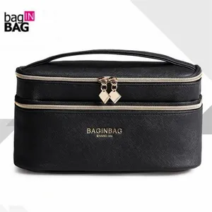 Модная двухслойная брендовая косметичка через плечо из искусственной кожи, многофункциональная косметичка, органайзер, косметичка, Несессер для туалетных принадлежностей
