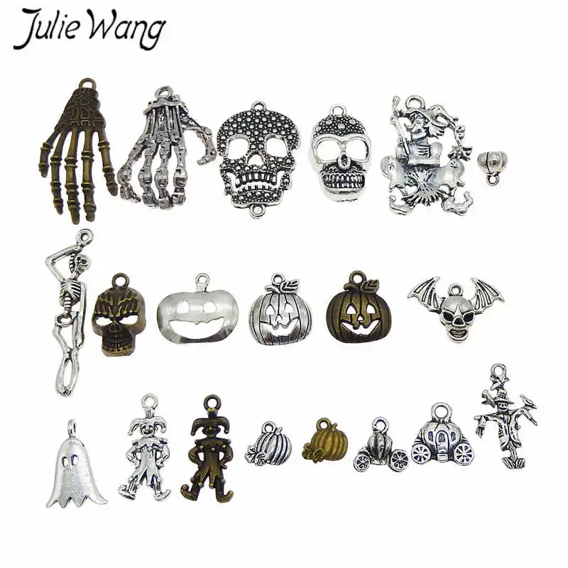 Julie Wang 20 шт смешанный сплав Хэллоуин Тыква Череп Призрак подвеска с клоуном колье