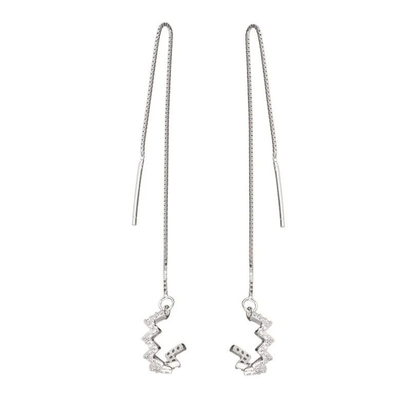 Crystal Wave Moon Bar Long Chain Threader Earrings Or Ear Wrap Climber Clip Two Wearing 925 Sterling Jewelry | Украшения и