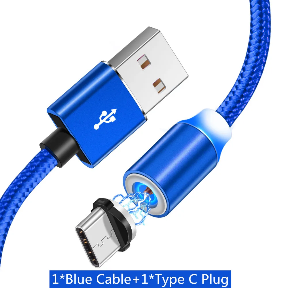 Магнитный кабель ROMICHW 2.4A для быстрой зарядки USB Typ кабель для samsung S9 S10 Plus huawei P30 Pro Xiaomi mi8 mi9 магнитное зарядное устройство - Цвет: Blue For Type C