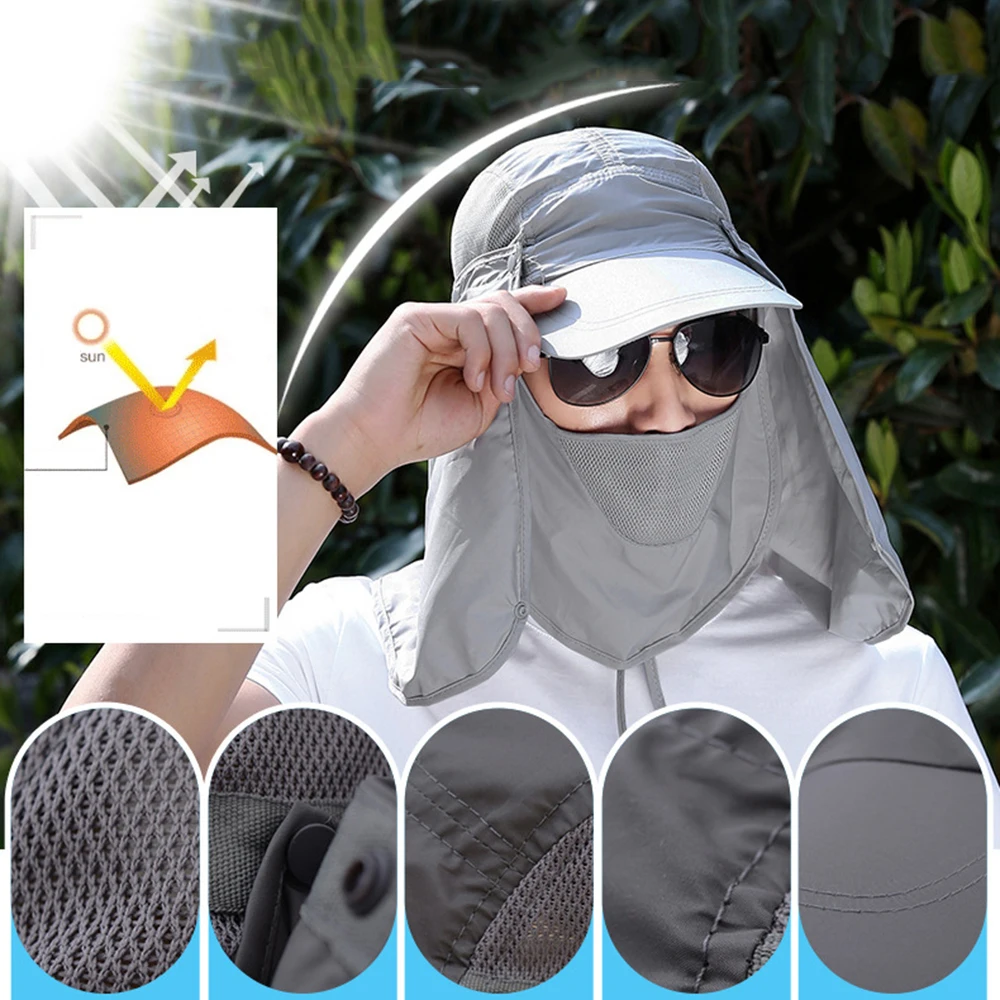 Мужская походная Кепка с полным лицевым покрытием складная Солнцезащитная шляпа