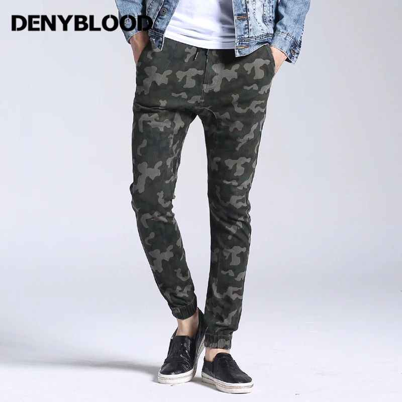 

Denyblood Jeans Harem Pants Men Stretch Cargo Pants Elastane Waistband Bottom Army Green Camouflage Casual Pants Chinos 172080A