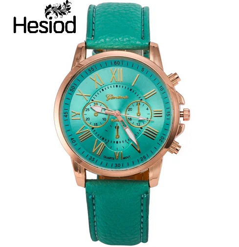Женские кварцевые часы Hesiod из искусственной кожи зеленого розового оранжевого