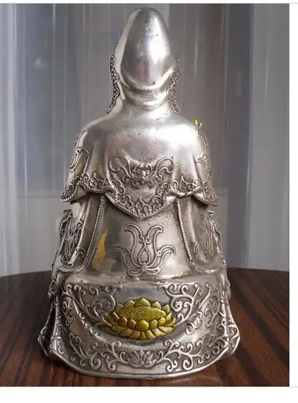 Бесплатная доставка: бронзовая статуя тибетского буддийского божества Гуань Инь (Куань Инь) на медно-серебристой подставке высотой 8 дюймов.