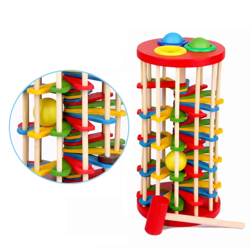 Wooden Toys Batting Ladder Hand Knock The Ball Montessori Mathematics Early Educational Colorful For Children Kids Baby | Игрушки и