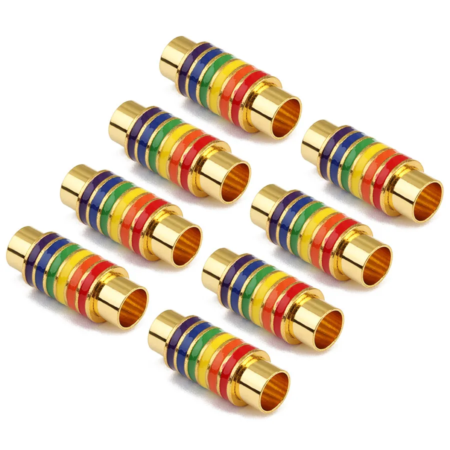 SAUVOO 5Pcs/lot Rainbow Copper Strong Magnetic Clasps Hook End Cap Connector Fit 6mm Round Leather Cord For Bracelet Making - купить по