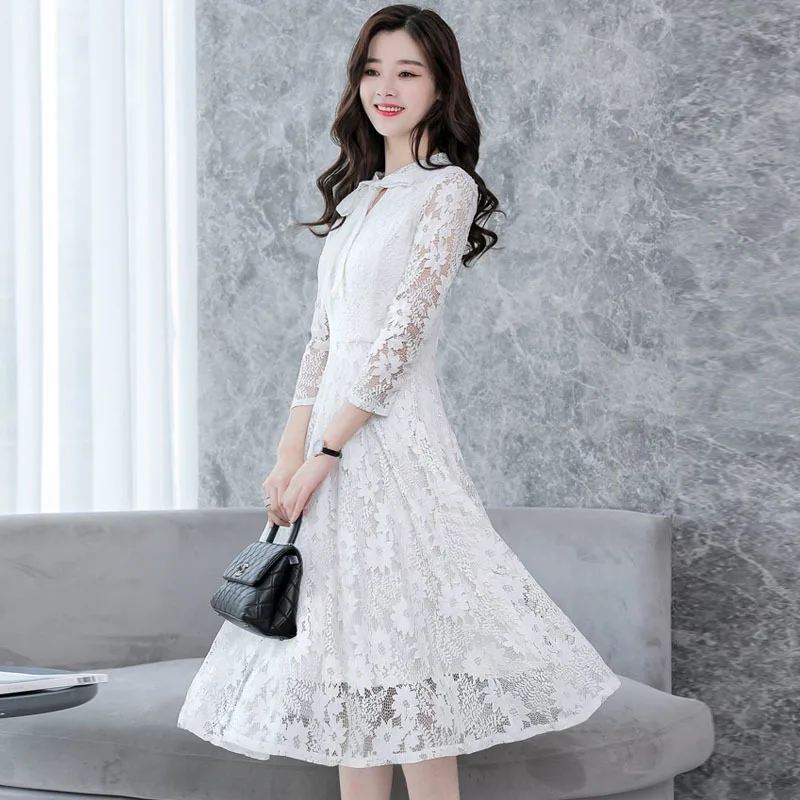 

2021 New Summer Autumn Party Dress Women Clothes Long Sleeve Solid Color Print Elegant Lace Bodycon Dresses Female Vestido A195