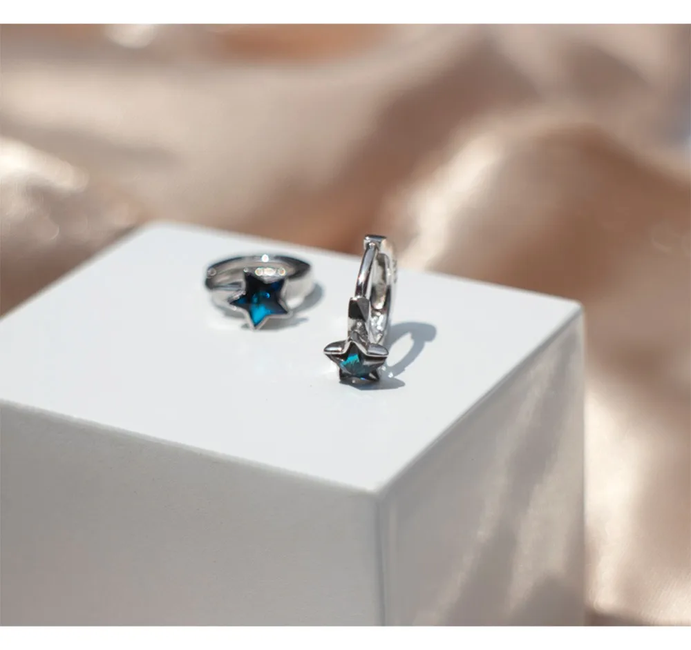 Серьги из стерлингового серебра S925 пробы, модные, окрашенные, синие, пятиконечные, в форме звезды, в форме уха, с пряжкой, для ушей, индивидуальная, трендовая, для женщин, серебряные серьги jewe