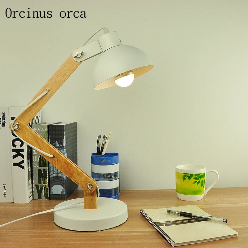 

Nordic modern minimalist LED iron art table lamp study bedroom bedside lamp creative personality wooden folding reading lamp