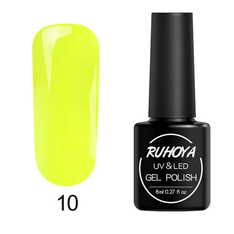 10 Ruhoya цветной УФ-светодиодный Гель-лак DIY для дизайна ногтей Полуперманентная эмаль замачиваемый УФ светодиодный чистый цвет Гель-лак для ногтей Lacuqer - Цвет: 10