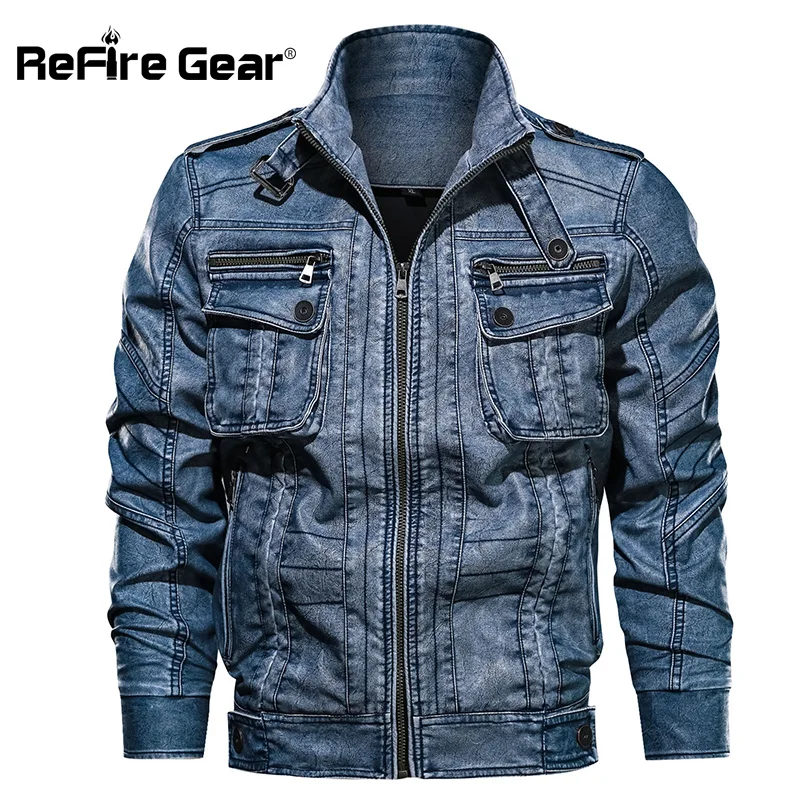 Куртка ReFire Gear мужская кожаная мотоциклетная куртка бомбер повседневный