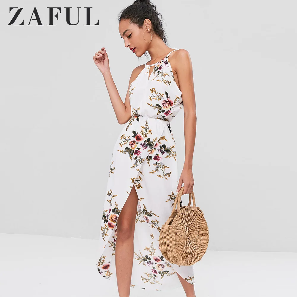 Женское платье с вырезом ZAFUL повседневное пляжное до щиколотки без рукавов