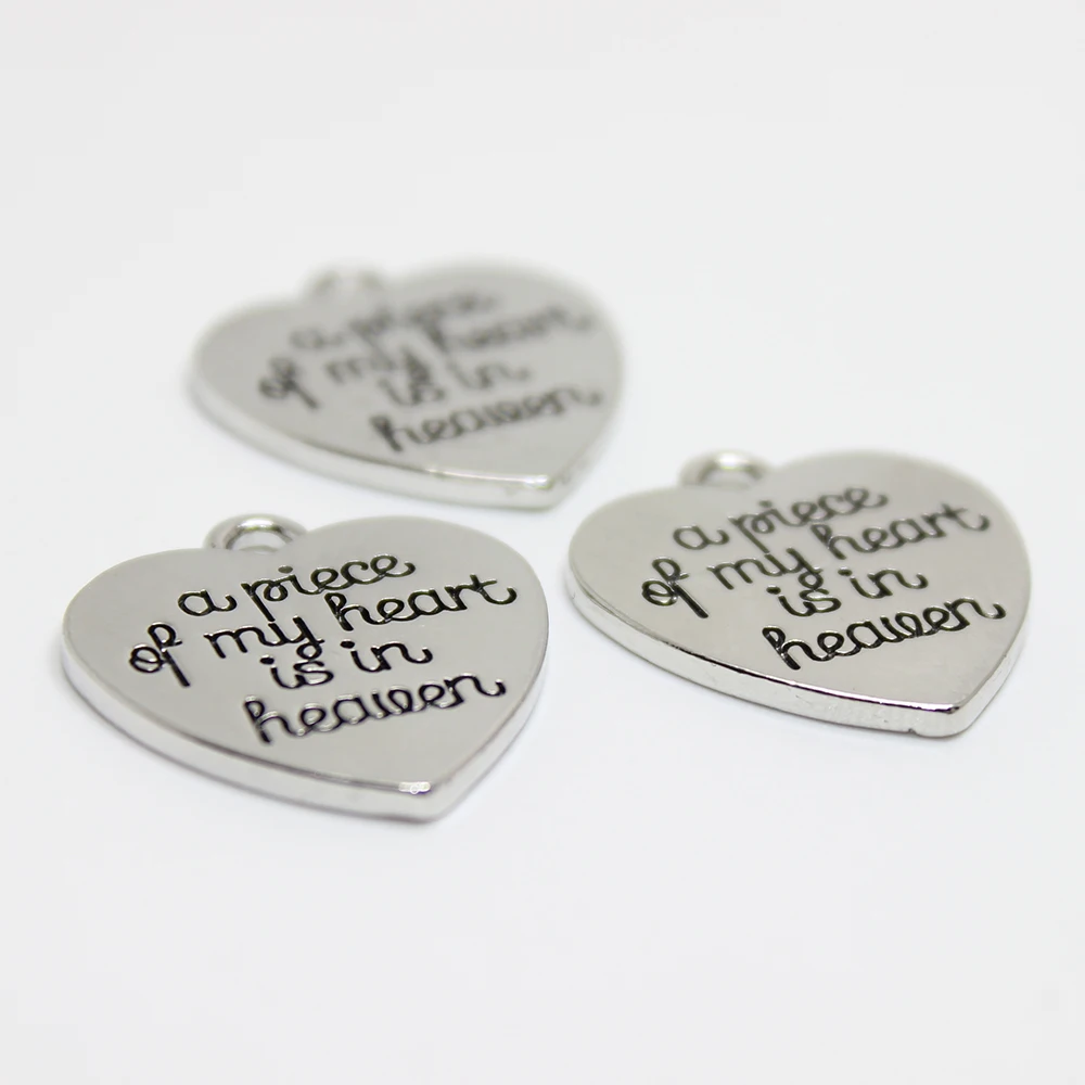 

10pcs--22x19mm Antique silver tone "A Piece of my Heart is in Heaven" Charms pendant for diy Jewelry making