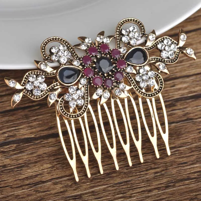 Женский гребень для волос Blucome Красный с кристаллами в турецком стиле Свадебный