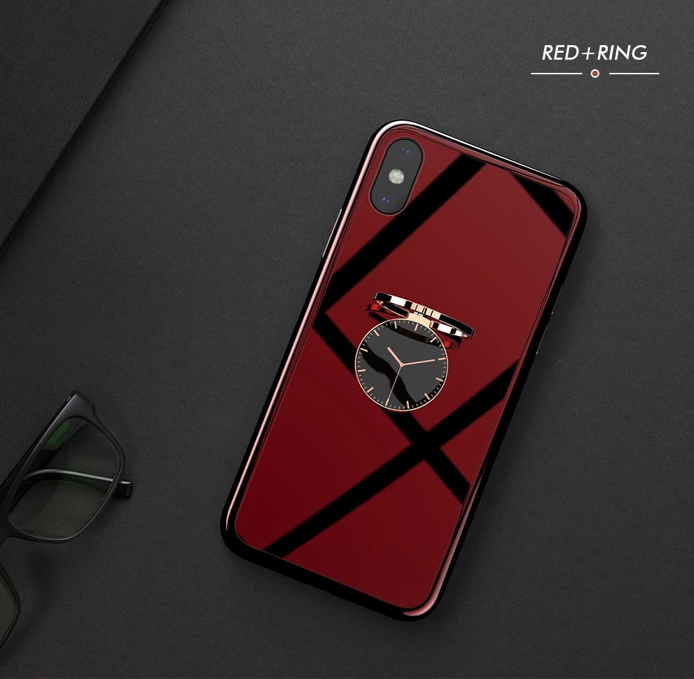 KEYSION чехол из закаленного стекла для телефона для iPhone Xs Max XR покрытие Блестящий ТПУ задняя крышка для iPhone XS X XR с часами палец кольцо