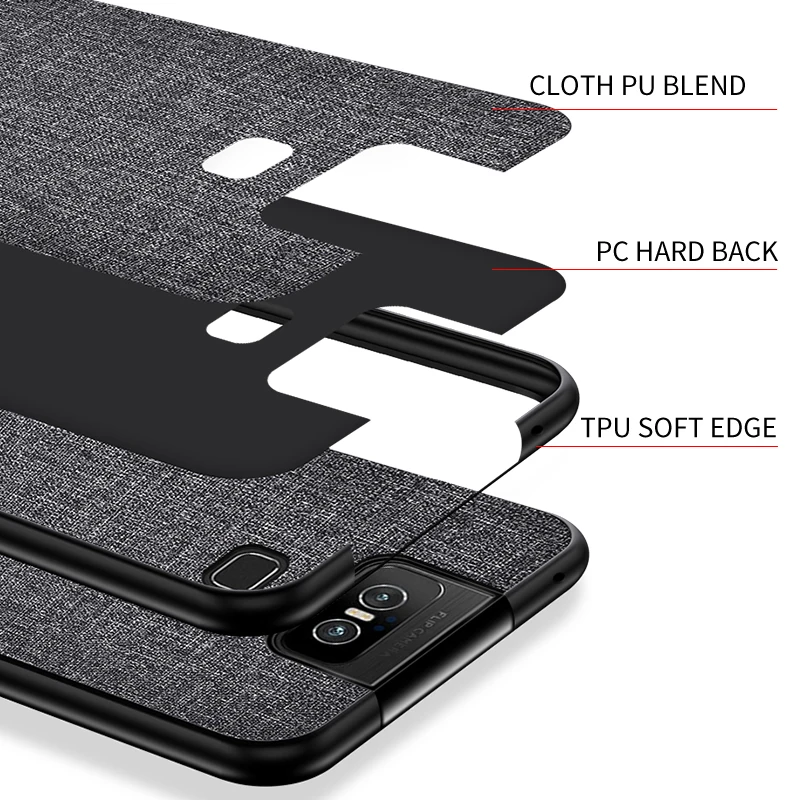 Чехол для Asus Zenfone 6 тонкий тканевый в деловом стиле матовая жесткая задняя крышка