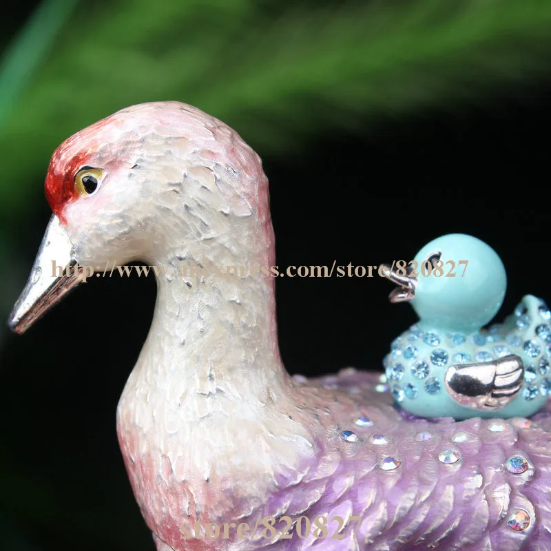 Goose Bejeweled Trinket Enamel Pewter Box Pewter Alloy Hinged Mallard Duck  Goose Keepsake Box,