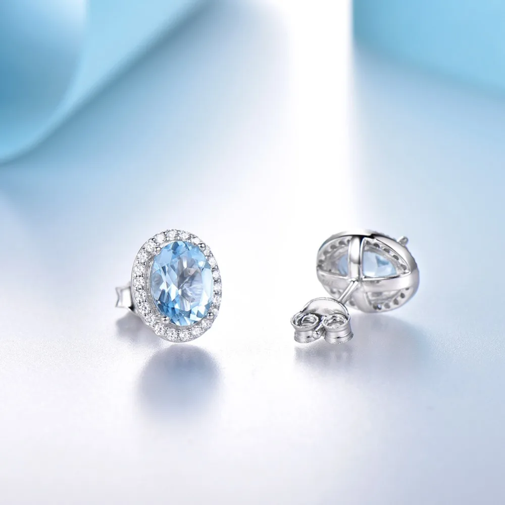 ORSA JEWELS твердые 925 пробы серебряные серьги-гвоздики для женщин подлинный голубой топаз роскошные женские ювелирные изделия VSE05