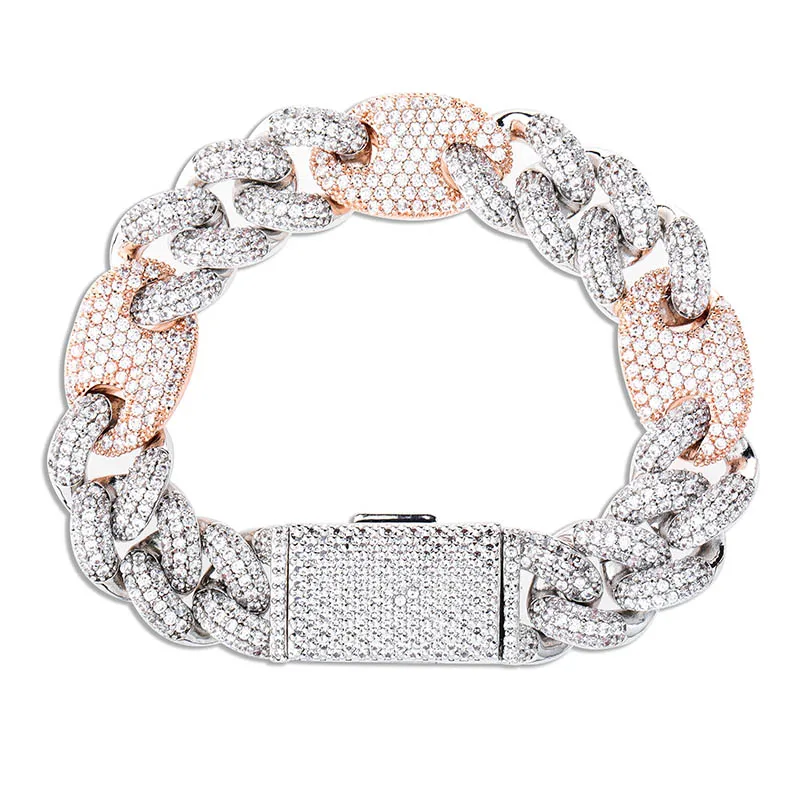 Two-tone TOPGRILLZ 16 мм Iced Out кубинские браслеты цепь хип хоп ювелирные изделия золото серебро AAA CZ Большая квадратная застежка браслет для мужчин Rapper Link - Окраска металла: Two-tone