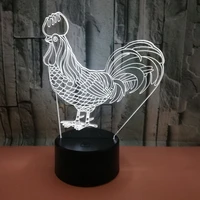 colorful rooster 3d illusion led lamp acrylic vision stereo usb table lamps emote touch switch 7 color change desk lamp