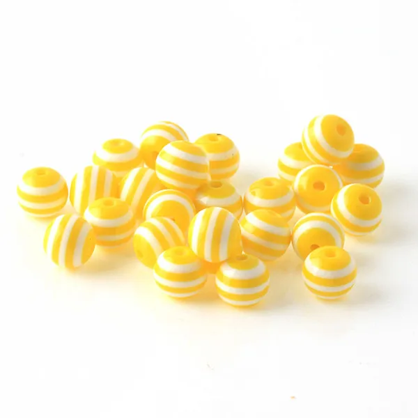 Yellow 6, 8, 10, 20 мм Разноцветные полосатые шармы, бусины из смолы, круглые шарики для самостоятельного изготовления ювелирных изделий, ожерелья - Цвет: Yellow