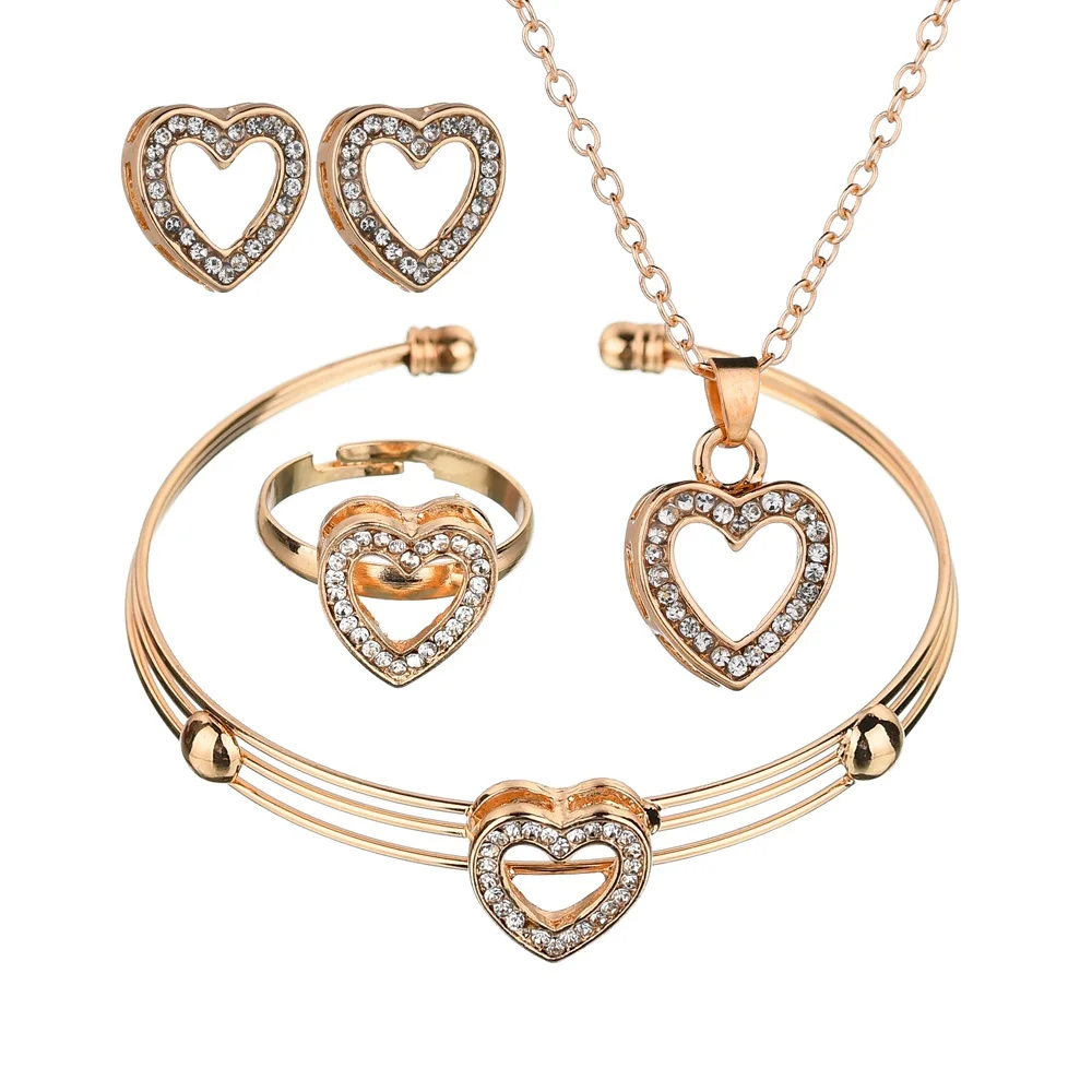 gold Terreau Kathy 4 шт. милый в форме сердца колье серьги наборы ювелирных изделий кристалл ребенок Дети Прекрасный Золотой Цвет Ювелирные наборы для девочек - Окраска металла: gold