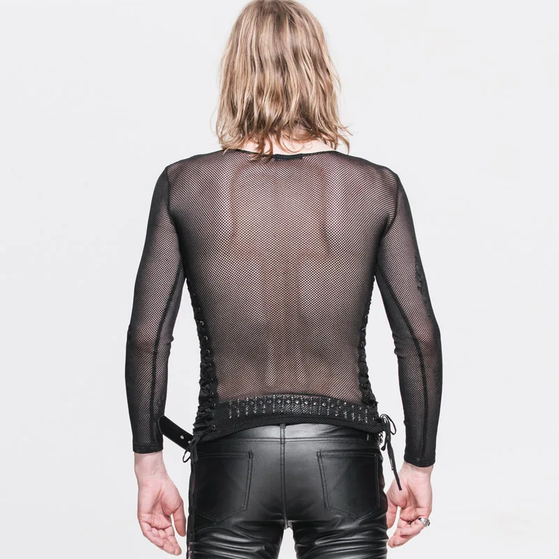 Сексуальная мужская Сетчатая футболка с длинным рукавом повседневная в стиле