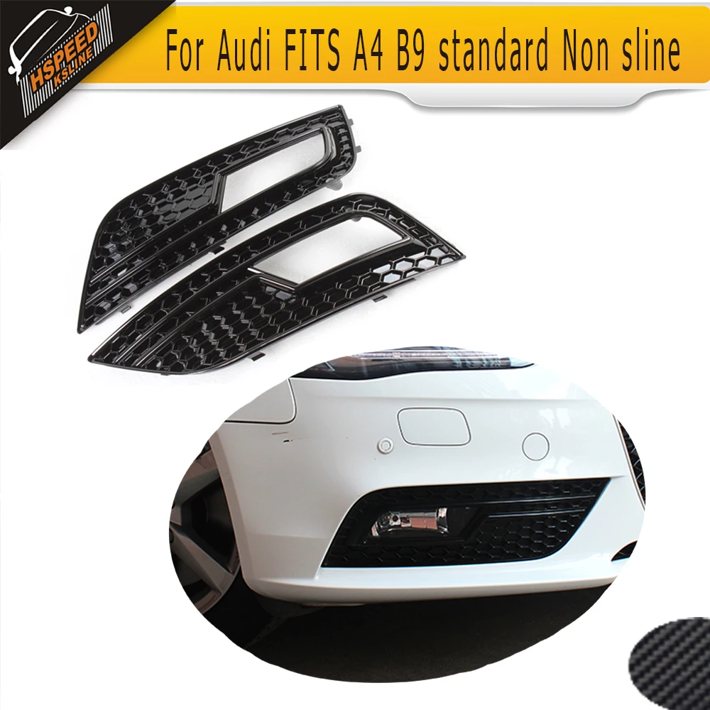 

Full Black Fog Light Cover Lamp Grill Grille Grid For Audi FITS A4 B9 Standard Bumper Non for S-line 2013UP