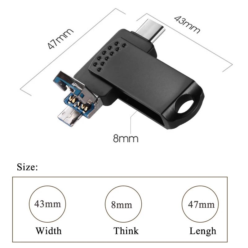 Металлический флеш накопитель 3 в 1 64 ГБ флешка 0 Type C память OTG 32 Гб 16 128 Micro USB для
