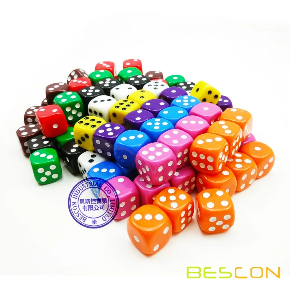 Bescon Разноцветные 16 мм игровые игральные кости Упаковка 100 шт. 10 различных цветов