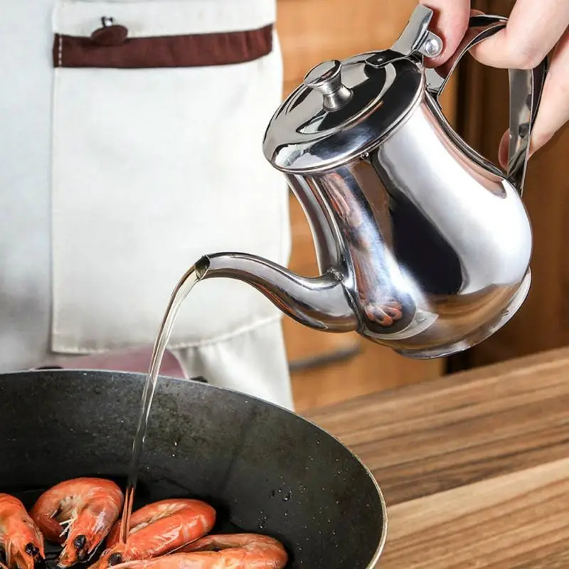 Pot Leakproof Dustproof Oil Can Gravy Boats Cook Tool Sauce Stainless Steel Storage capacity: 13oz 18oz 24oz 32oz | Дом и сад