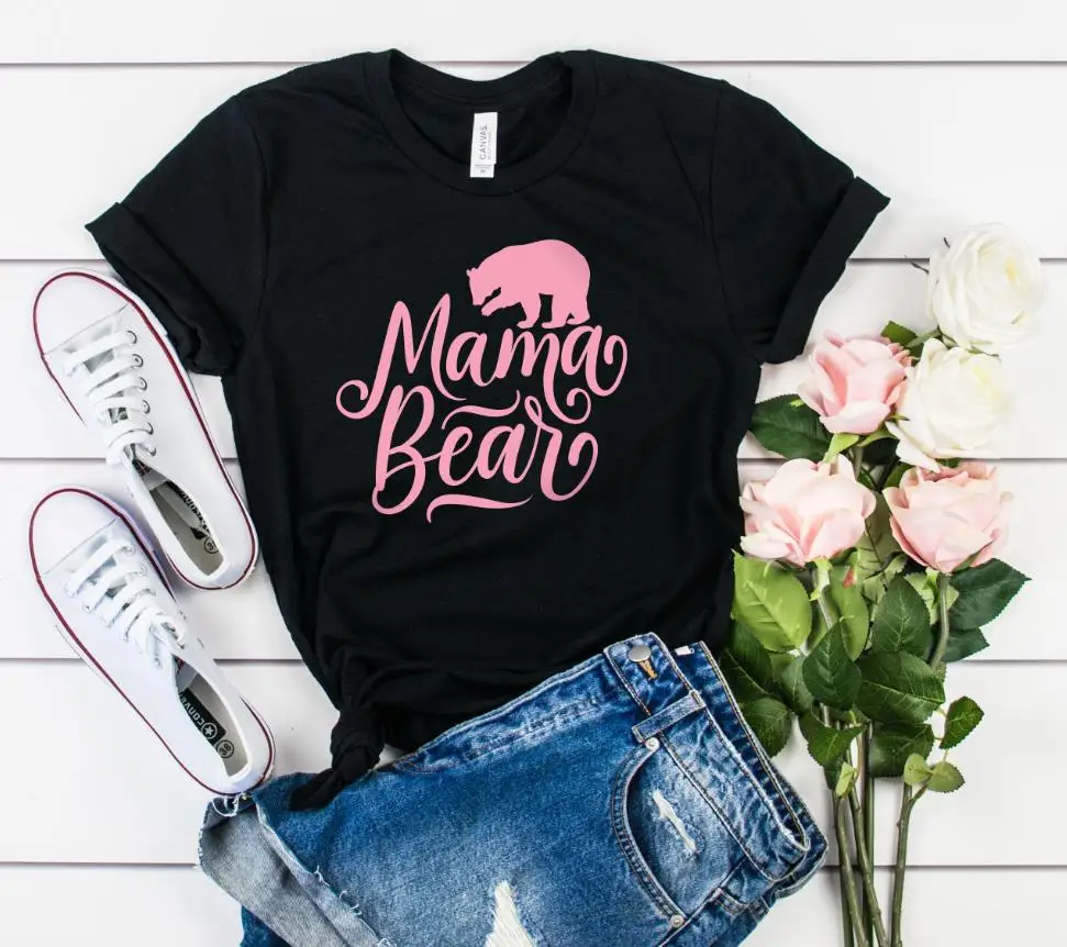 Женская хлопковая Футболка с принтом Mama Bear Повседневная забавная футболка для