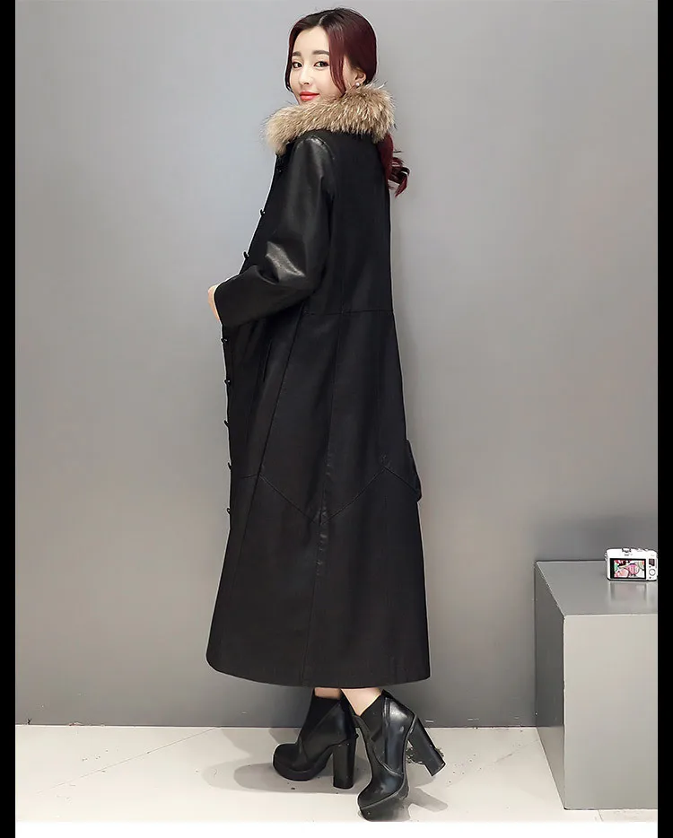 AYUNSUE 2020 для женщин из искусственной кожи куртка меховой воротник тонкий